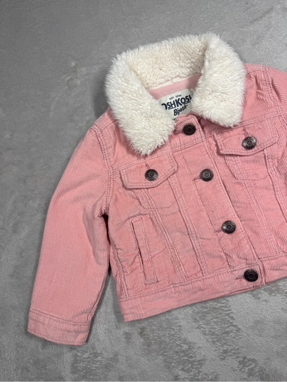NWT OshKosh B’gosh Baby Girl Pink Corduroy Sherpa Collar Jacket Size 12 Months